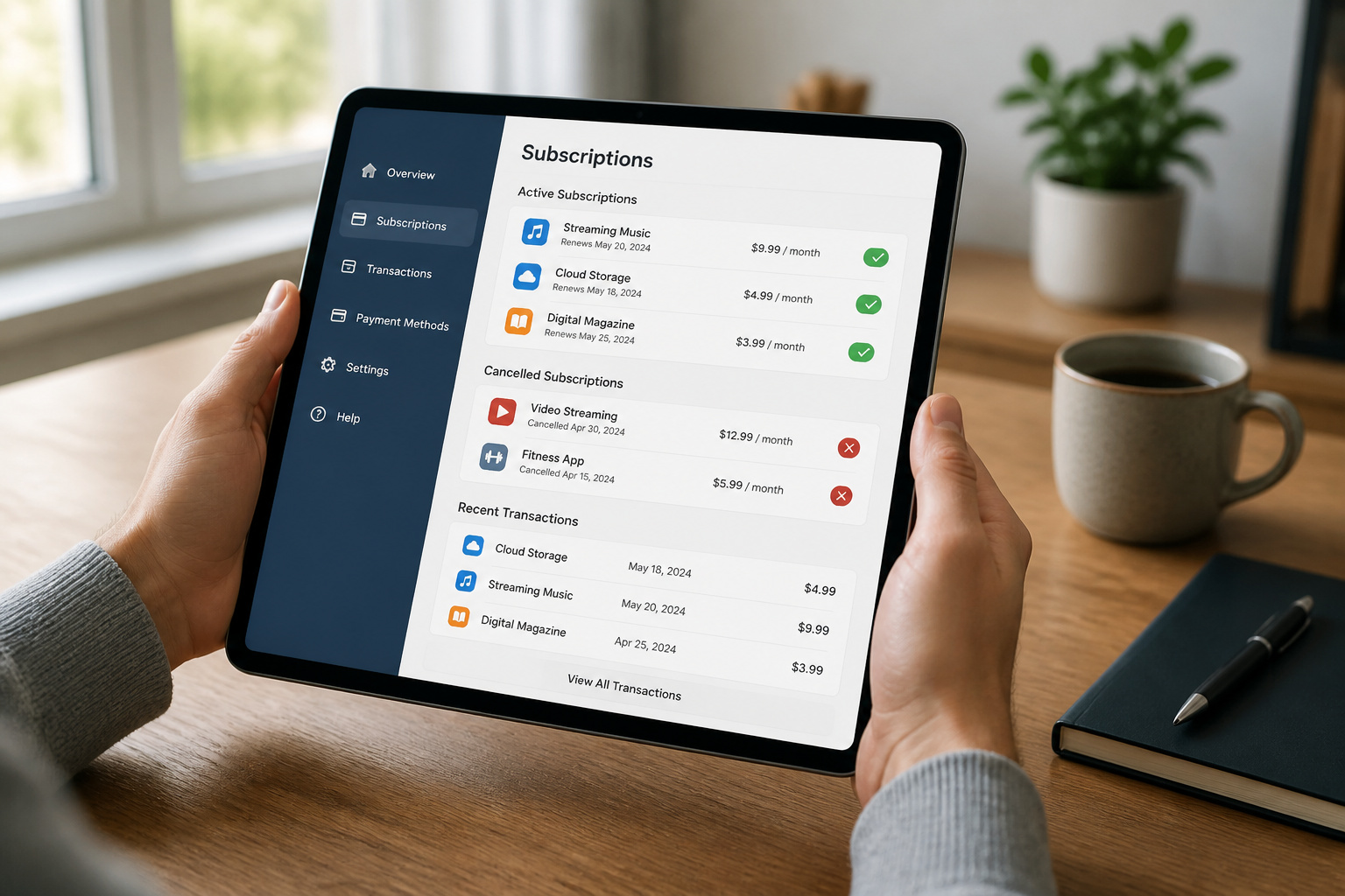 Gestion des abonnements sur tablette